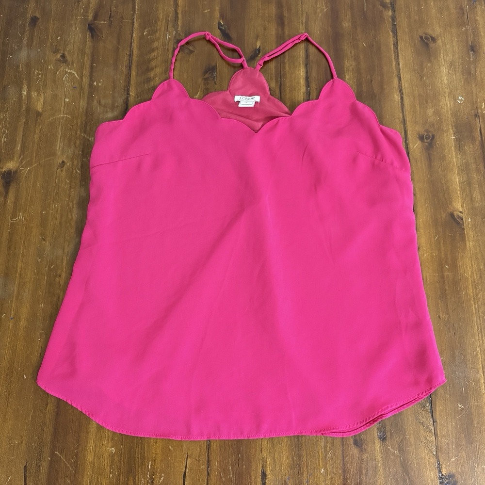 J. Crew Hot Pink Scalloped Cami Sz 6 Adjustable Straps Poly Crepe Fabric